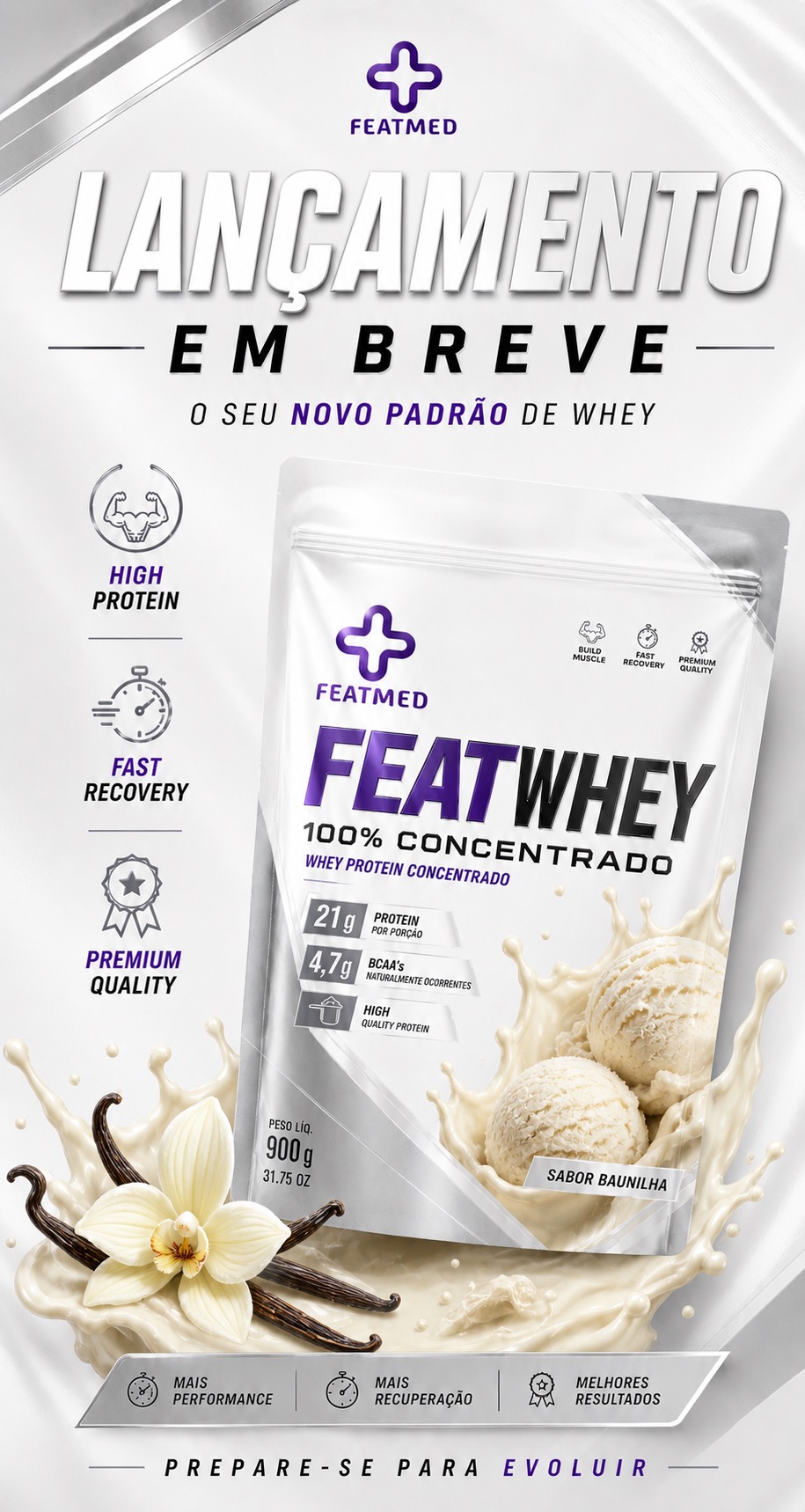 FeatWey Concentrated Whey Protein Baunilha 900g