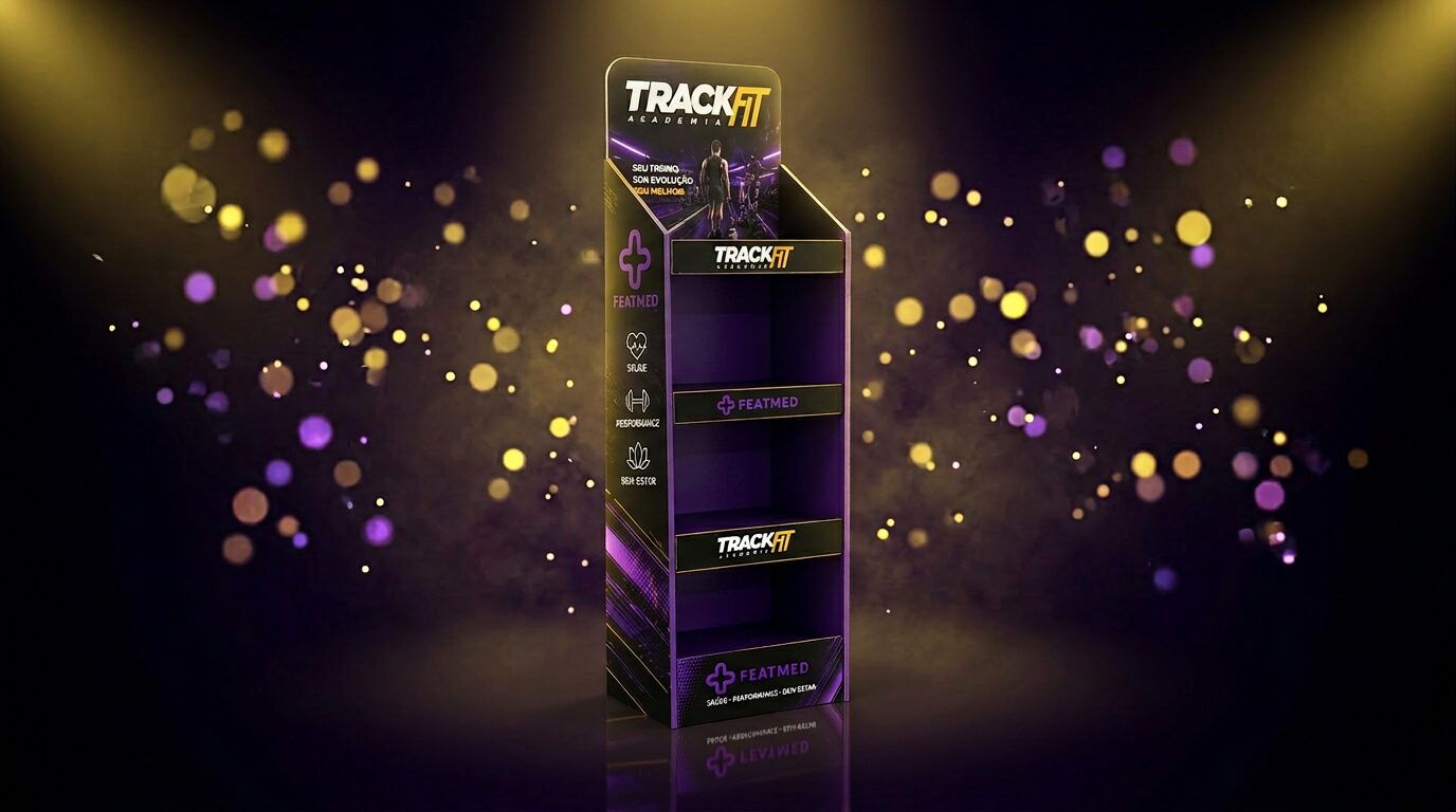 Expositor TrackFit personalizado pela Featmed